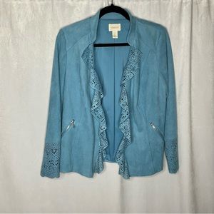 Chico’s Jacket Light Blue Cut Out Trim Zip Pockets Size 0/Small